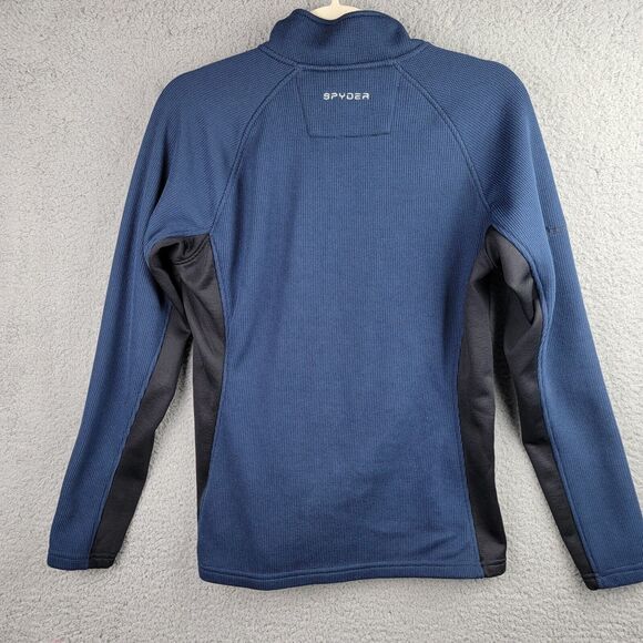 Spyder Waffle Fleece Quarter Zip Pullover Medium Blue Black Athletic Stretch Top - Picture 14 of 16